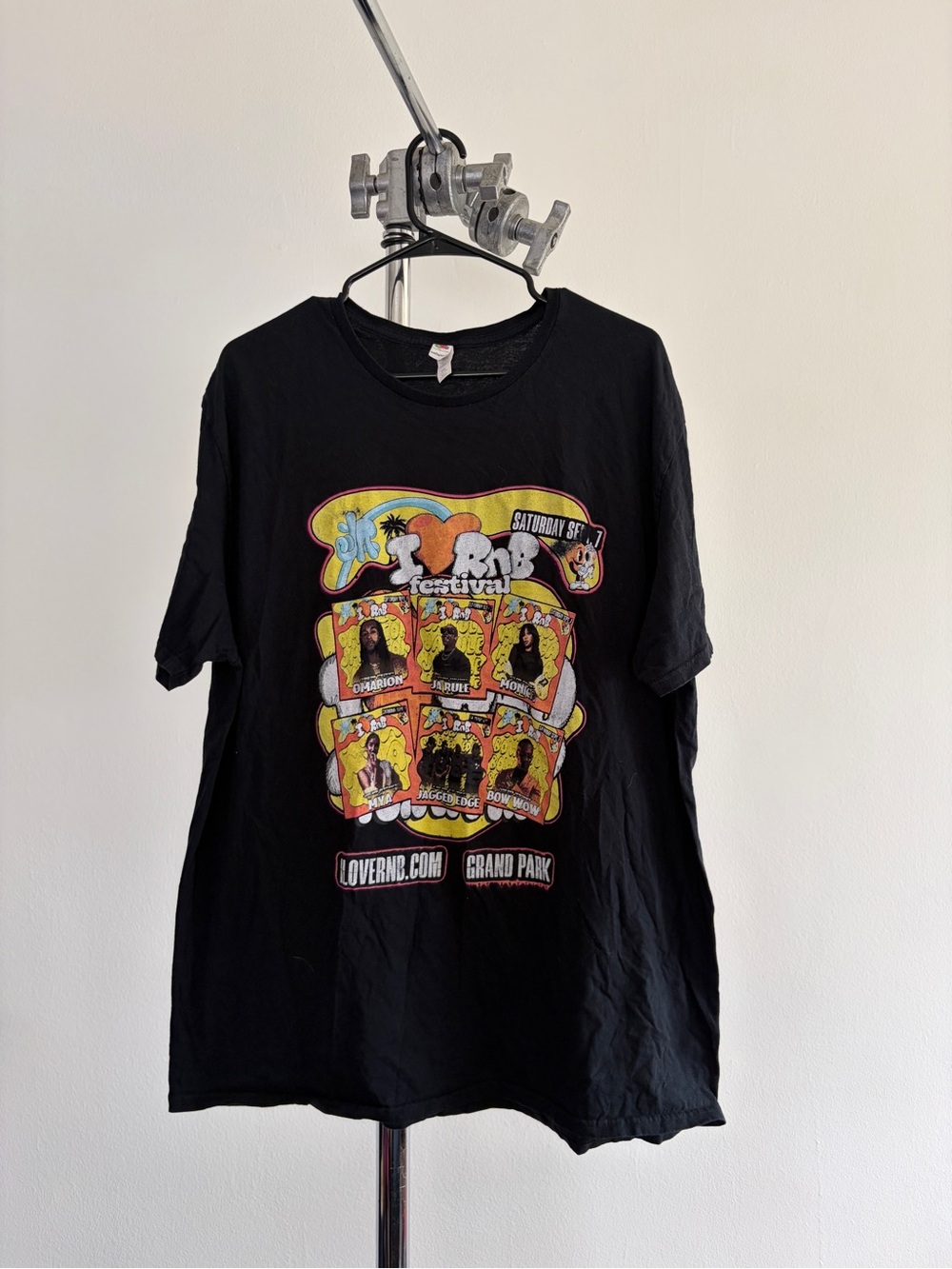 Black Graphic Festival Tee with Colorful Panel Art